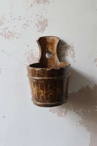 20th Century Swedish Folk Art decorative single handled wooden container