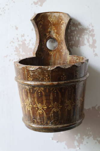 20th Century Swedish Folk Art decorative single handled wooden container