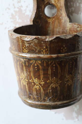 20th Century Swedish Folk Art decorative single handled wooden container