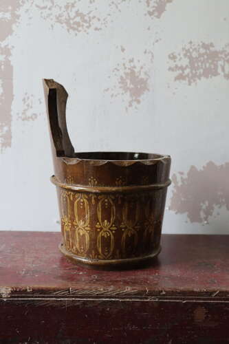 20th Century Swedish Folk Art decorative single handled wooden container