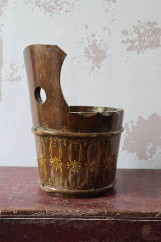 20th Century Swedish Folk Art decorative single handled wooden container