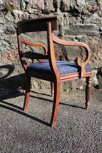 19th Century Regency Trafalgar Scroll arm armchair blue upholstery c.1820-30