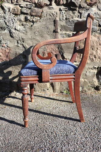 19th Century Regency Trafalgar Scroll arm armchair blue upholstery c.1820-30