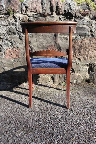 19th Century Regency Trafalgar Scroll arm armchair blue upholstery c.1820-30