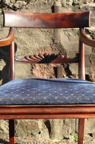 19th Century Regency Trafalgar Scroll arm armchair blue upholstery c.1820-30