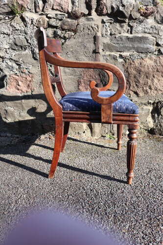 19th Century Regency Trafalgar Scroll arm armchair blue upholstery c.1820-30