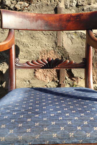 19th Century Regency Trafalgar Scroll arm armchair blue upholstery c.1820-30