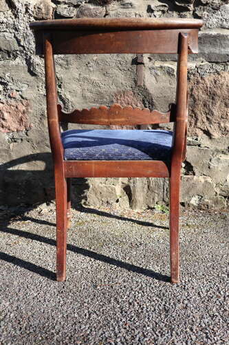 19th Century Regency Trafalgar Scroll arm armchair blue upholstery c.1820-30