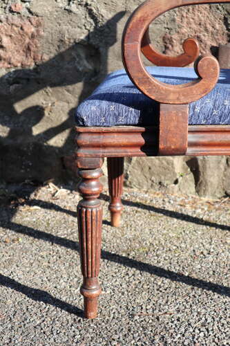 19th Century Regency Trafalgar Scroll arm armchair blue upholstery c.1820-30