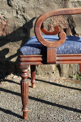 19th Century Regency Trafalgar Scroll arm armchair blue upholstery c.1820-30