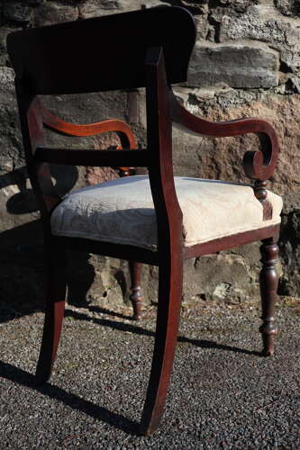 19th Century vernacular Regency Trafalgar scroll armchair cream upholstery c.1820-40
