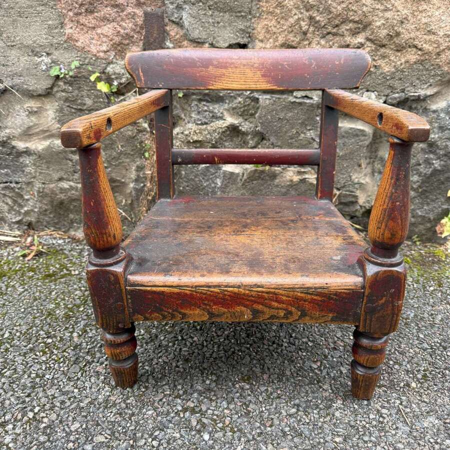 19th Century Scottish Vernacular childs armchair red paint