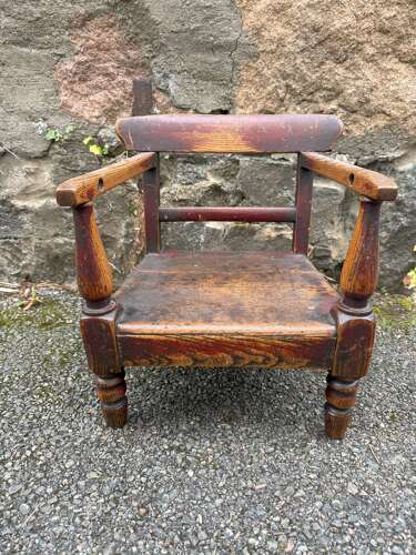 19th Century Scottish Vernacular childs armchair red paint