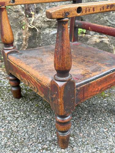 19th Century Scottish Vernacular childs armchair red paint