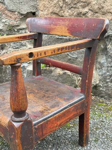 19th Century Scottish Vernacular childs armchair red paint
