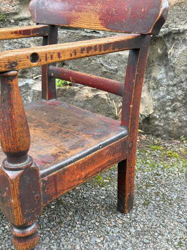 19th Century Scottish Vernacular childs armchair red paint