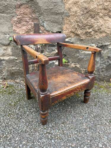 19th Century Scottish Vernacular childs armchair red paint