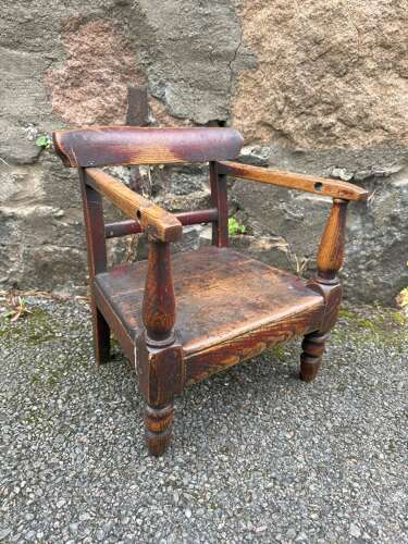 19th Century Scottish Vernacular childs armchair red paint