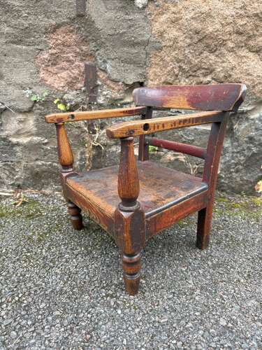 19th Century Scottish Vernacular childs armchair red paint
