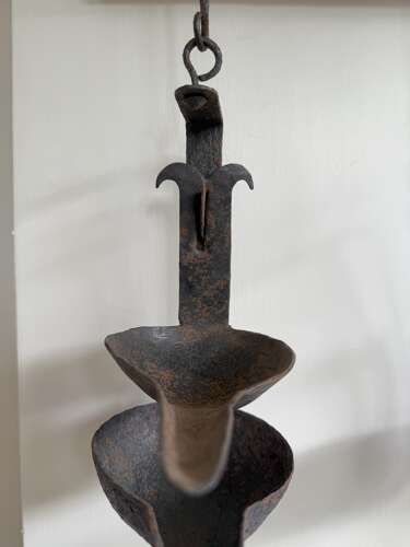 19th Century Scottish vernacular large Cruisie double pan oil lamp