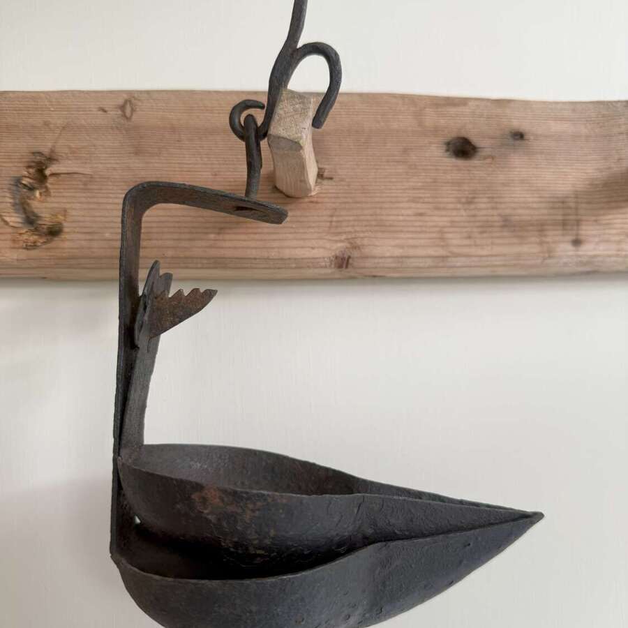 Late 19th Century Scottish short hanging cruisie oil lamp