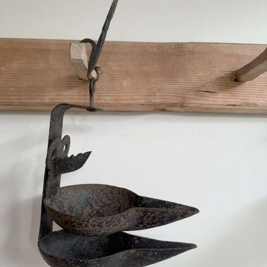 19th Century Scottish vernacular cruisie oil lamp short twist hanger