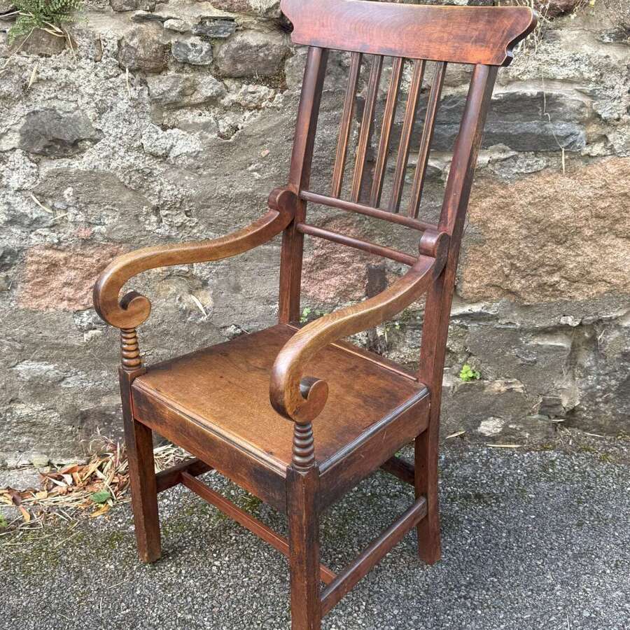 Early 19th Century Georgian provincial tall backed scroll armchair