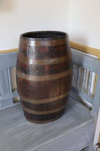 Scottish Oval shaped Oak coopered & brass bound barrel, stick stand c.1860.