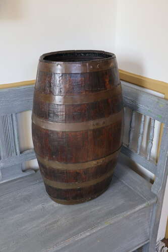 Scottish Oval shaped Oak coopered & brass bound barrel, stick stand c.1860.