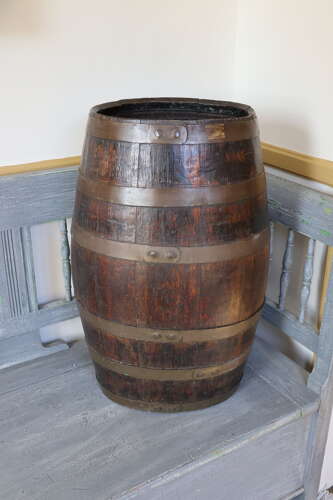 Scottish Oval shaped Oak coopered & brass bound barrel, stick stand c.1860.