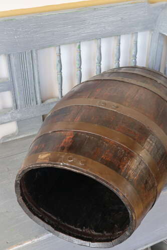 Scottish Oval shaped Oak coopered & brass bound barrel, stick stand c.1860.