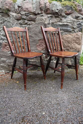 Victorian Scottish Vernacular Francis East & Co. Pair of Windsor Side Chairs c.1880-1895