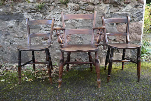 Victorian Scottish vernacular Pair of Oxford Windsor chairs 1890-1910.