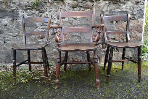 Victorian Scottish vernacular Pair of Oxford Windsor chairs 1890-1910.